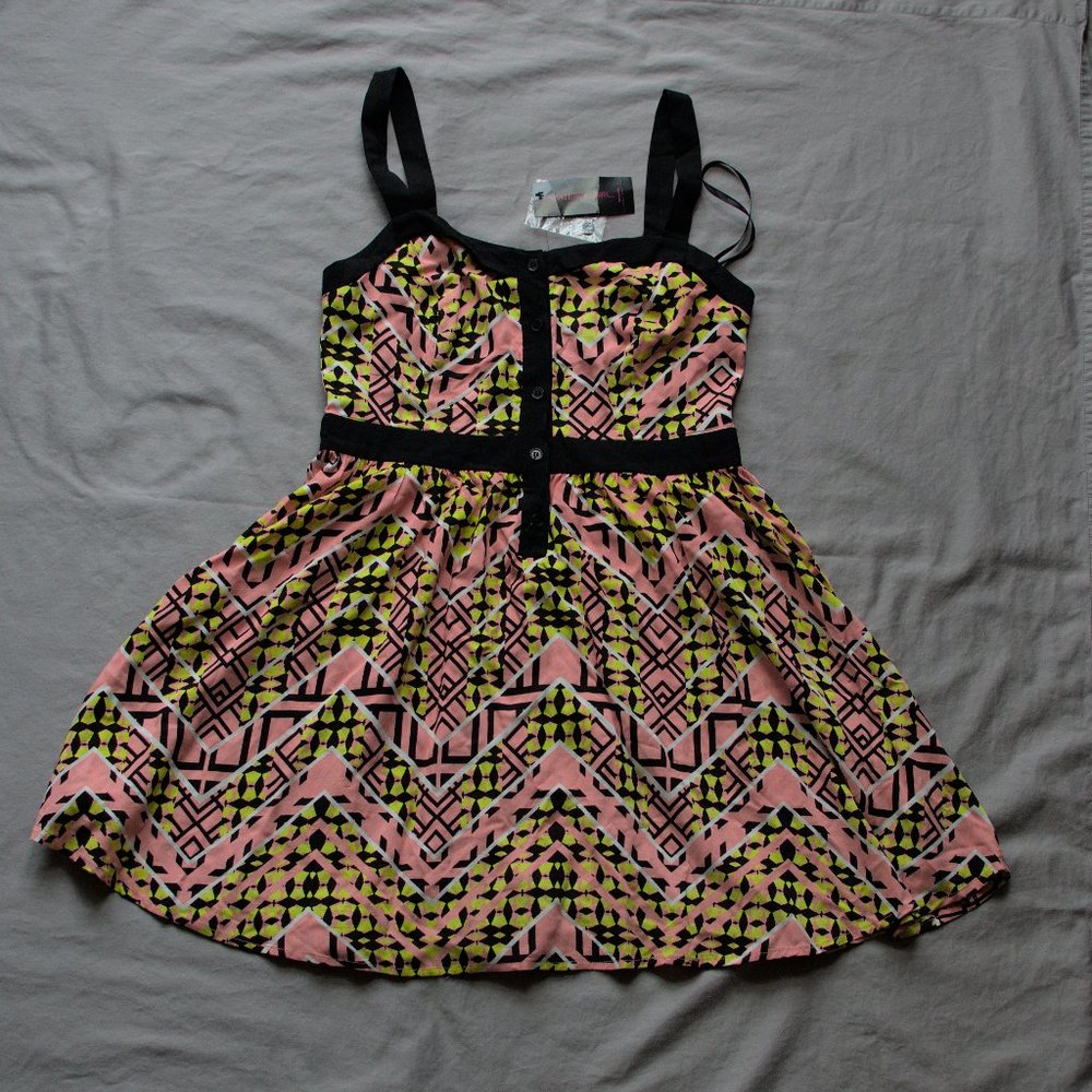 NWT neon pattern mini fit-and-flare dress with cutouts M